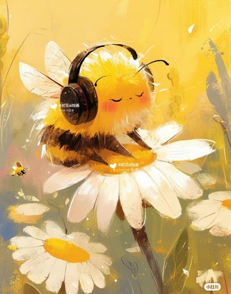 Cute Bee Illustration, Bumble Bee Wallpaper, Cute Bee Art, Bee Pfp, Bumblebee Illustration, Bumble Bee Painting, Honey Bee Drawing, Cute Bees, Honey Art