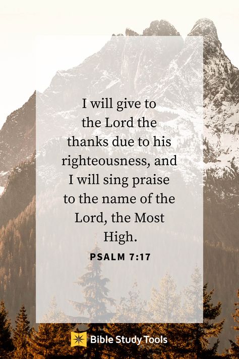 Psalm 7 17, Verses About Gratitude, Vision Mapping, Thankful Bible Verses, Thanksgiving Bible Verses, Psalm 7, False Accusations, Worship Praise, Sing To The Lord