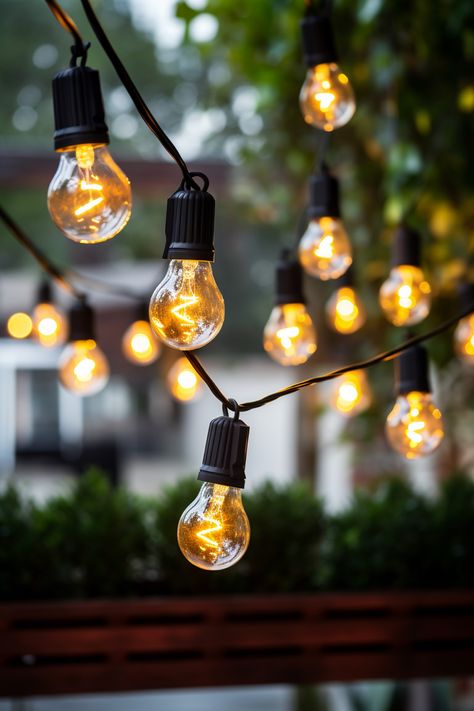 Transform your outdoor space with these beautiful waterproof string lights. They’ll instantly transform your space to create a cozy ambiance. #outdoorpatioideas #patio #stringlightsoutdoor #ad #patiofurnituremakeover Bulb Lights Outdoor, Carnival Lights, Patio Furniture Makeover, Outside Lights, Market Lighting, Hanging String Lights, Led String Lights Outdoor, Patio String Lights, Patio Lights