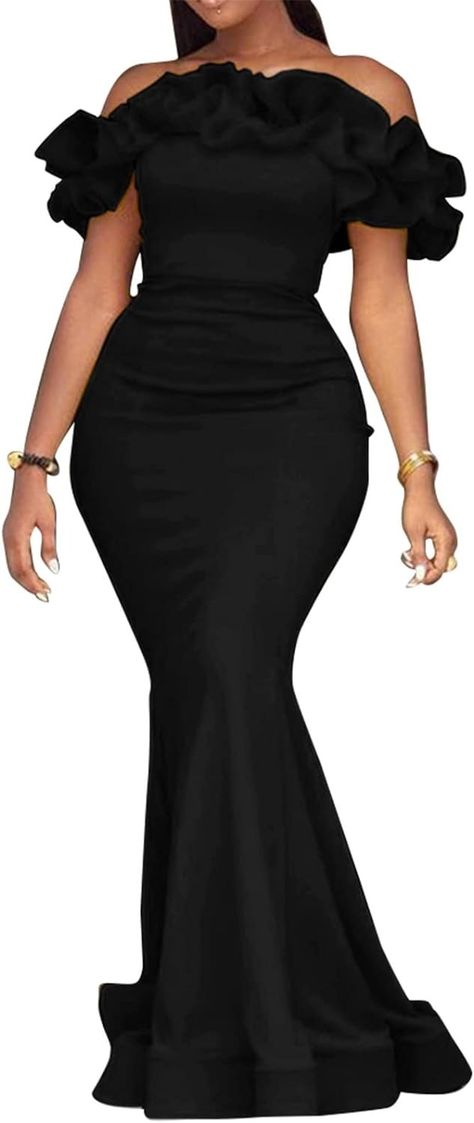 Amazon.com: Cololura Sexy Floor-Length Off Shoulder Ruffles Stringy Selvedge Mermaid Bodycon Party Evening Maxi Dress : Clothing, Shoes & Jewelry Deepika Padukone Oscars, Black Women Dresses, Yellow Plus Size Dresses, Women Party Outfits, Custom Louis Vuitton, Party Dress Mini, Dress For Women Party, Oscars 2023, Business Chic Style