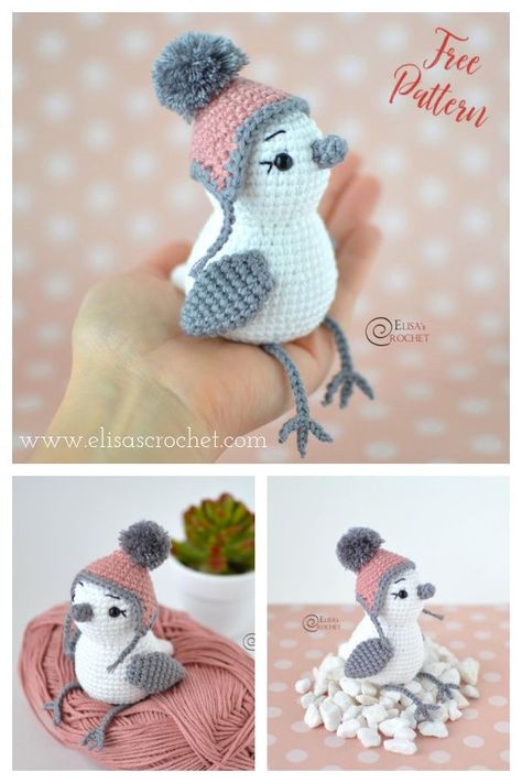 Amigurumi Snowbird Free Crochet Pattern Bird Amigurumi, Crochet Bird, Crochet Bird Patterns, Crochet Toys Free, Crochet Animal Amigurumi, Amazing Crochet, Crochet Birds, Pola Amigurumi, Crochet Baby Toys