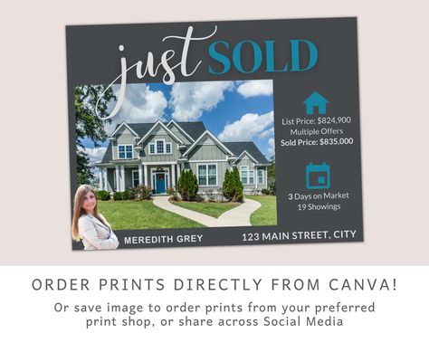 Excited to share this item from my #etsy shop: Just Sold Real Estate Postcard Canva Template for REALTORS and Transaction Coordinators #blue #moving #realestateflyer #realestatereport #canvatemplate #realestate #editabletemplate #realestatetemplate #realestatepostcard Just Sold Real Estate, Sold Real Estate, Transaction Coordinator, Real Estate Postcards, Real Estate Templates, Realtor Marketing, Just Sold, Postcard Template, Real Estate Flyers