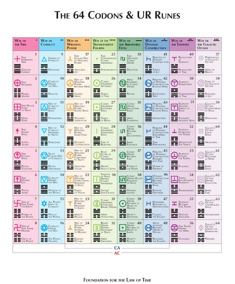 The bio-info contained in the 6-line I-Ching codons govern all of life on Earth, this means our DNA is mathematically coded as frequency structures or 6-line codons. Codons are functions of the mathematical language of universal telepathy, known as the 64 UR runes. It is these 64 UR runes that coordinate and unlock the 13-unit permutation cycle of each of the 64 codons. The 64 UR runes and codons are the language of creation; the living keys to divine creation and self-perfection. #Tzolkin I Ching Divination, Code Meaning, Gene Keys, Pretty Nature Pictures, Divination Runes, Flower Chart, Natural Philosophy, Spiritual Awakening Signs, Sacred Science