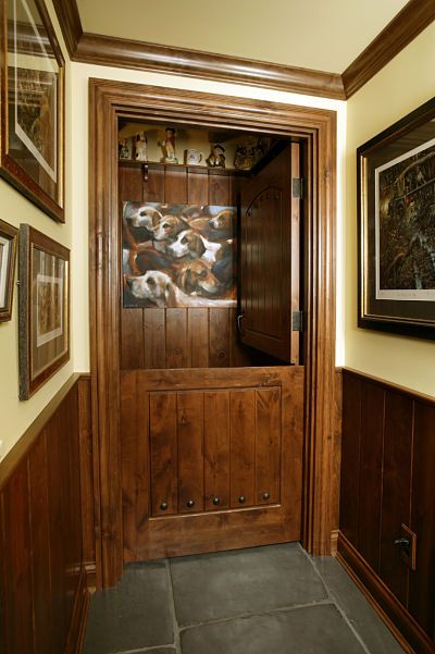 Dog grooming area features a Dutch double door by Neal's Design Remodel. Pub Style Basement Bar, Pub Style Basement, English Pub Interior, Pub Lighting, Home Pub Ideas, Rustic Pub, Pub Interior, English Pub, Half Walls