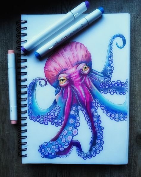 My octopus is done 🐙 so happy about how it turned out! My favorite so far 😍 What do you think? #art #animaldrawing #octopusdrawing #markerdrawing #markerart colorfulart #artisoninstagram #drawingoninstagram #hobbyartist Octopus Colors, Octopus Drawing, Coloring Markers, Marker Drawing, Marker Art, Octopus, Animal Drawings, Markers, Thinking Of You