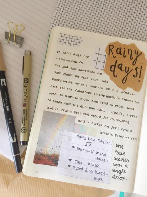 Cute Dairy Ideas, Journal Ideas Asthetics, What To Write In Dairy, Journal Decoration Ideas Notebooks, Rainy Journal Ideas, Rainy Day Journal Ideas, Creative Journal Ideas Aesthetic, Journal Writing Ideas Diaries, Aesthetic Journal Ideas Writing