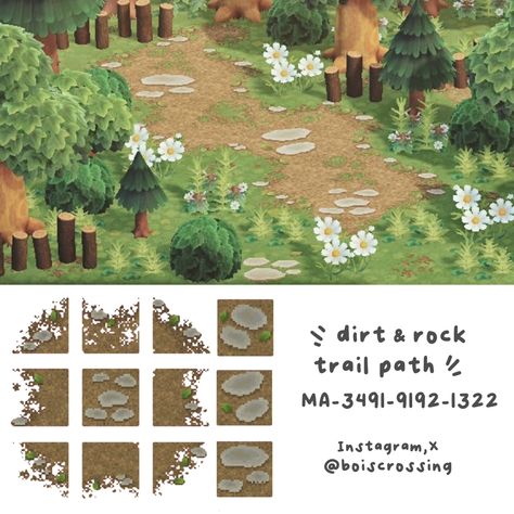 Path Animal Crossing, Animal Crossing Design, Rock Path, Cottagecore Animal Crossing, Motif Acnl, Acnh Cottagecore, Cozy Gaming, Ac New Leaf, Forest Core