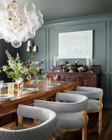 Kelly Neely (@kellyneelyinteriors) • Instagram photos and videos Talia Chandelier, Dining Room Accent Wall Ideas, Room Accent Wall Ideas, Dining Room Accent Wall, Grey Accent Wall, Accent Wall Ideas, Green Dining Room, Dining Room Accents, Room Accent Wall