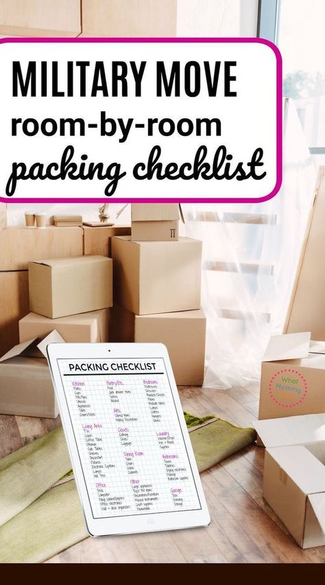 Room by room packing checklist Military Move Checklist, Move Checklist, Moving List, Moving Printables, Moving House Tips, Moving Hacks Packing, Military Wife Life, Army Wife Life, Room Checklist