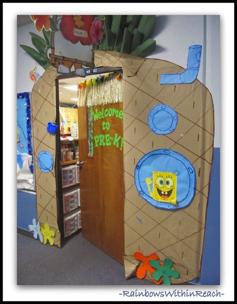 Decorate Classroom Doors! Author School Visit Observations Spongebob Classroom, Cute Boards, Halloween Classroom Door, Spongebob Theme, Spongebob Christmas, Door Decorations Classroom Christmas, Ra Themes, Ocean Classroom, Ocean Theme Classroom