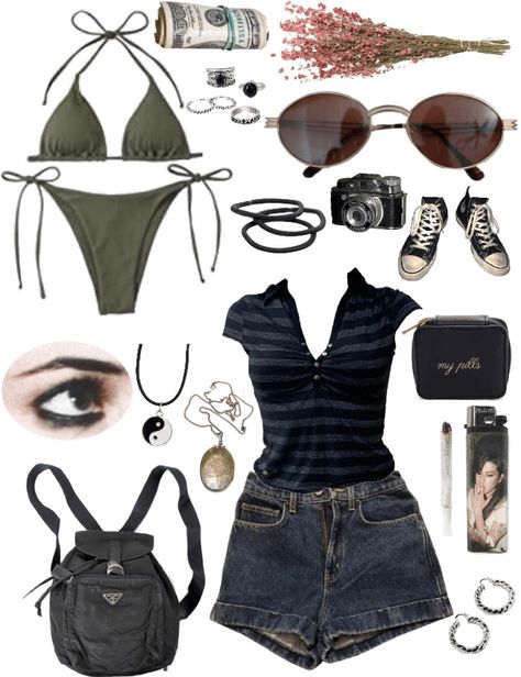 Grunge Beach Aesthetic Outfit, 80 Summer Outfits, Grunge Beach Outfit Summer, Grunge Summer Dress, 80s Slasher Summer Aesthetic Outfits, Grunge Fits Summer, Summer Grunge Clothes, Coastal Grunge Outfits, Beach Grunge Outfits