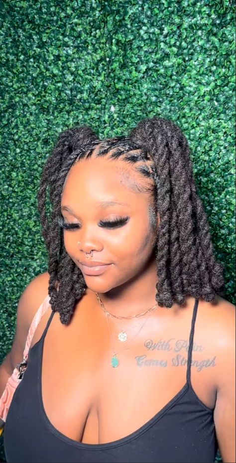 Rass Hairstyles For Women, 2 Ponytails Locs, Rass Hairstyles, 3 Strand Twist Locs, Dread Locks Hairstyles For Women, 2 Strand Loc Styles For Women, Dreadlocks Hairstyles For Black Women, Insta Locs, Medium Length Locs Hairstyles For Women