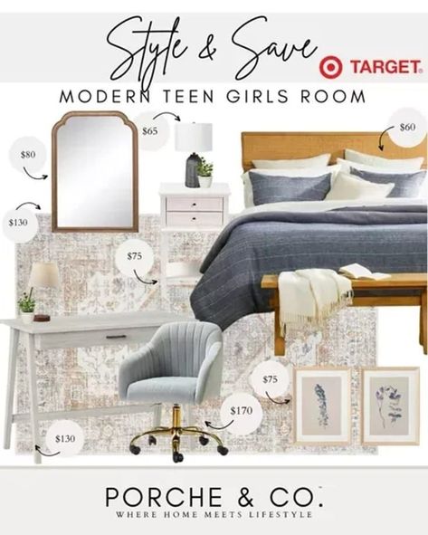 Porche & Co is sharing favorite Modern Teen Girl's Room Decor Ideas from Target. Start your DIY Interior project for a teen girl bedroom here. From home accessories to furniture, this home decor mood board can help with your room updates. Head to our LTK and our blog for more home decor inspiration. #affiliate Home Decor Mood Board, Target Bedroom, Decor Mood Board, Teen Girls Room, Girl's Rooms, Kids Rooms Inspo, Shared Girls Bedroom, Neutral Bedrooms, Teen Girl Room Decor