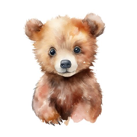 Watercolor Bear Paintings, Cute Bear Watercolor, How To Paint A Bear, Watercolor Bear Easy, Baby Bear Drawing, Bear Cub Drawing, Bear Cub Tattoo, Cute Bear Painting, Brown Bear Drawing