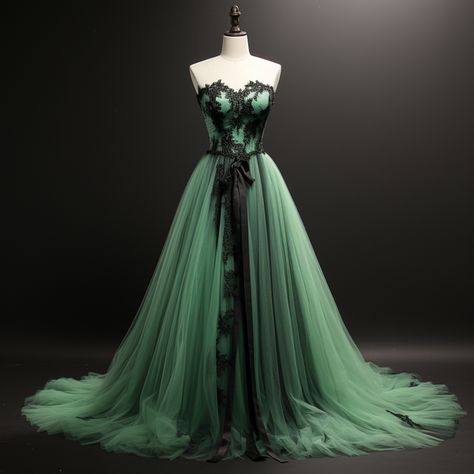 Black & Green Dress, Vintage Green Wedding Dress, Dark Green And White Wedding Dress, Green Forest Wedding Dress, Black And Dark Green Wedding Dress, Black And Green Gown, Deep Green Wedding Dress, Black And Emerald Green Wedding Dress, Forest Green Quince Dress