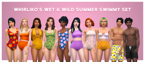 🍓 whirliko’s wet & wild summer swimmy set 🥝 i was in huuuuge need for more fun swimwear for all my simmies so... here we are, a... Emo Shirts, 4 Family, Sims 4 Family, Cc Clothes, Sims 4 Cc Folder, Swimsuits Bikinis, Sims4 Clothes, Best Swimwear, Sims 4 Game