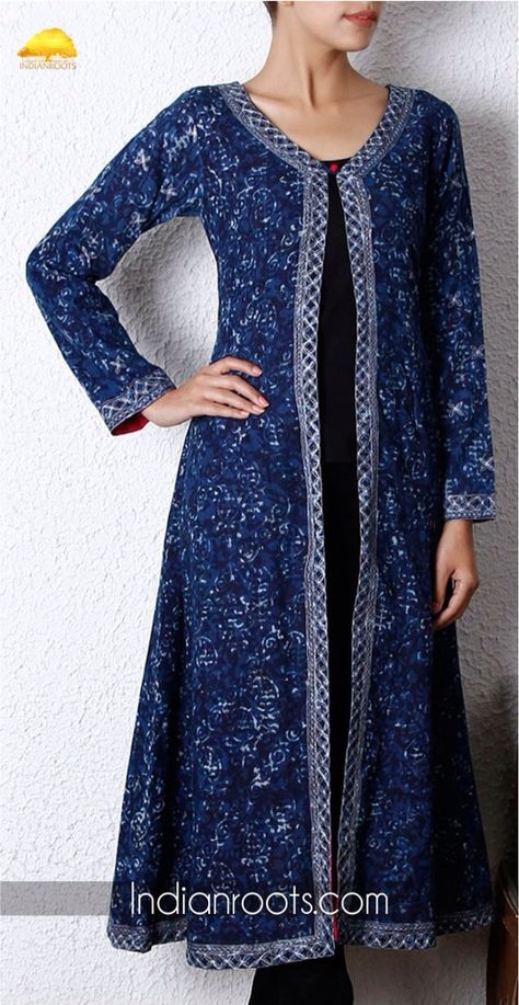 Kurti by Indian roots Jacket Indian Dress, Kurta Patterns, Salwar Designs, Cotton Kurti Designs, Salwar Kamiz, Open Jacket, Kurti Designs Party Wear, Indian Dress, Indian Attire