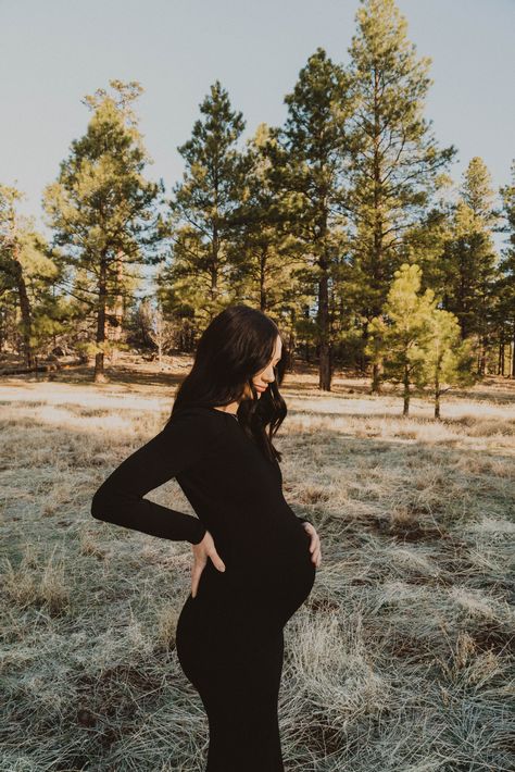 San Dunes Maternity Photoshoot, Interesting Maternity Shoot, Black Turtleneck Dress Maternity Shoot, Black Dress Western Maternity Pictures, Black Sweater Dress Maternity Photos, Maternity Photo Black Dress, Winter Baby Announcement Photos, Maternity Shoot Black Dress, Maternity Photos Black Dress