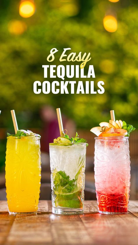 Shake up your happy hour with these 8 effortless tequila cocktails!🍹 From zesty margaritas to refreshing palomas, sip your way through our easy-to-make recipes and elevate your cocktail game! Tequila And Lemonade Drinks, Tequila Punch Recipes, Tequila Drinks At The Bar, Easy Tequila Cocktail Recipes, Big Batch Tequila Cocktails, Simple Tequila Cocktails, Easy Tequila Drinks Simple Cocktail Recipes, Party Cocktails Big Batch Tequila, Easy Tequila Drinks Simple