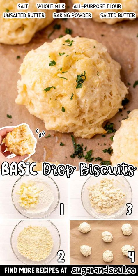 Home Made Drop Biscuits, Drop Biscuits Easy All Purpose Flour, Cheesy Biscuits Easy, Small Batch Biscuit Recipe Easy, Easy Drop Biscuits 3 Ingredients, How To Make Homemade Biscuits, Drop Buiscits Recipes, Basic Biscuit Recipe, Small Batch Biscuits Recipe