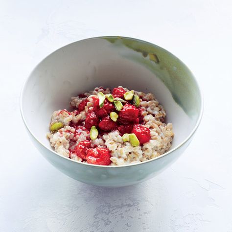 Farro Breakfast Porridge with Raspberries  | Food & Wine Farro Porridge, Farro Breakfast, Hot Breakfast Cereal, Eye Of Round Roast, Eye Of Round, Farro Recipes, Healthy Sauces, Breakfast Porridge, Porridge Recipes