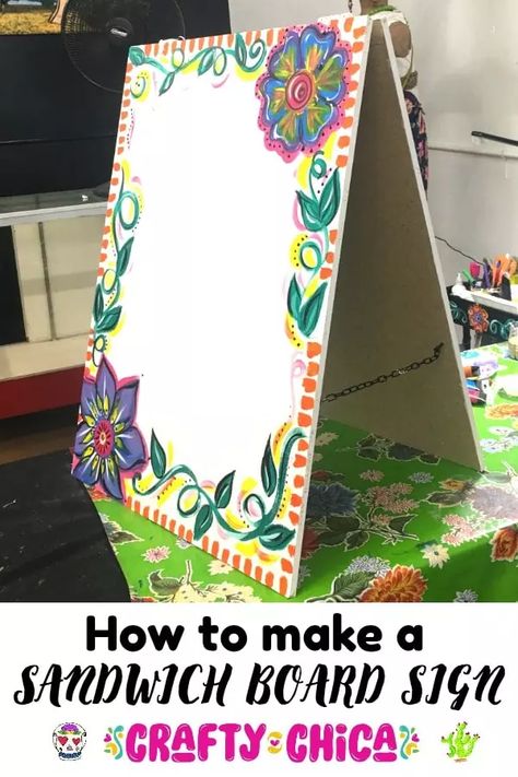 How to make sandwich board signs! #craftychica #sandwichboardsigns #sandwichboarddiy #sandwichboardsignsdiy Poster Board Signs Diy, How To Make A Sandwich Board Sign, Sidewalk Signs Diy, Diy Sandwich Board Sign, Poster Board Signs, Sandwich Board Sign, Campaign Materials, Sandwich Sign, Cool Poster Designs