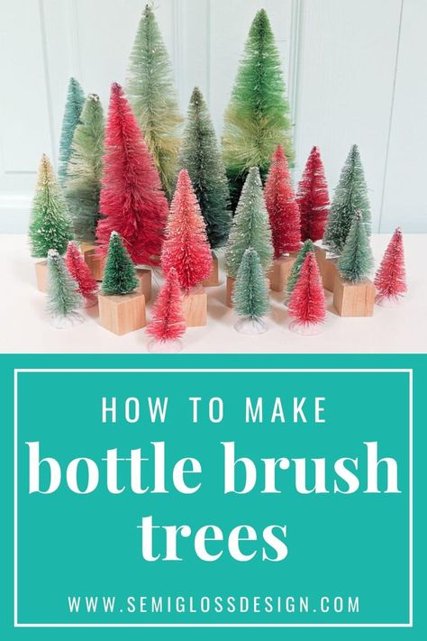 Learn how to make DIY bottle brush trees for your Christmas decor! It's so easy to dye bottle brush trees and make a colorful forest display. Forest Display, Vintage Inspired Christmas Decor, Colorful Forest, Bottle Trees, Bottle Brush Christmas Trees, Christmas Forest, Bottle Brush Tree, Modern Christmas Decor, Brush Trees