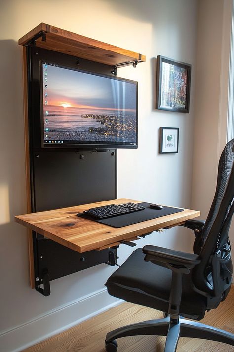 13+ IKEA Desk Hacks To Maximize Your Workspace - DreamyHomeStyle Laptop And Tv Desk Setup, Secretary Desk Computer Monitor, Wall Mount Sit Stand Desk, Mounted Computer Monitor Offices, Small Desk Dual Monitor Setup, Wall Mounted Standing Desk, Xbox Desk Setup, Small Computer Room Ideas, Wall Mounted Computer Monitor