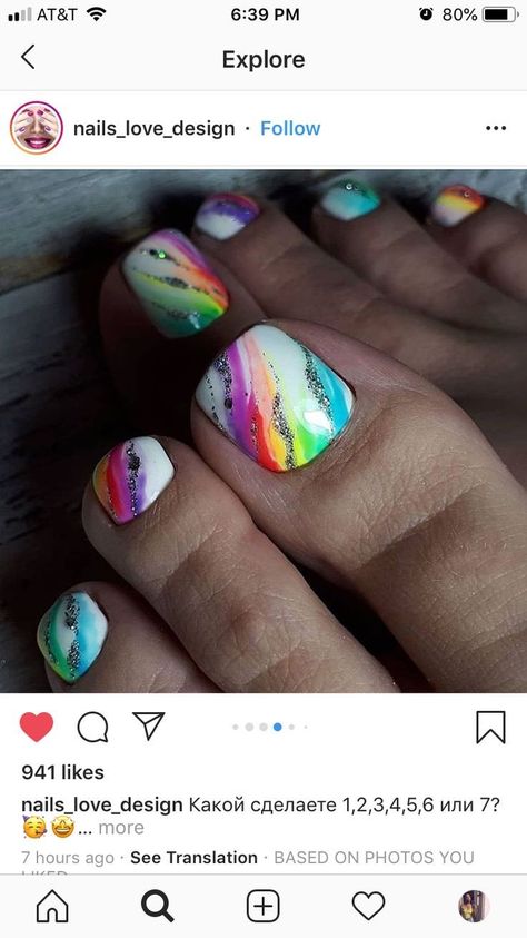 Bright Colored Toenails, Colorful Pedicure Designs, Pedicure Ideas Summer Toenails Bright Colors, Pedicure Bright Colors, Rainbow Toe Nail Designs, Bright Nails For Summer The Beach, Summer Toes Designs, Rainbow Pedicure Toenails, Summer Pedicure Designs Toenails Beach Nails