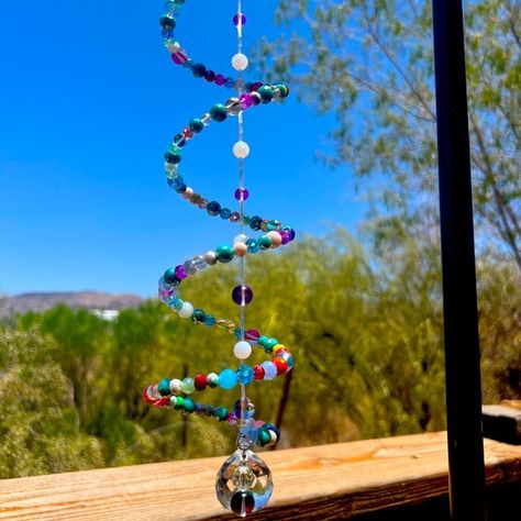 Artisan Suncatcher mobile 15” Wall Divider Ideas, Diy Windchime, Handmade Windchimes, Windchime Ideas, Wire Suncatchers, Chandelier Diy Crystal, Suncatcher Mobile, Rustic Wind Chimes, Beaded Suncatchers