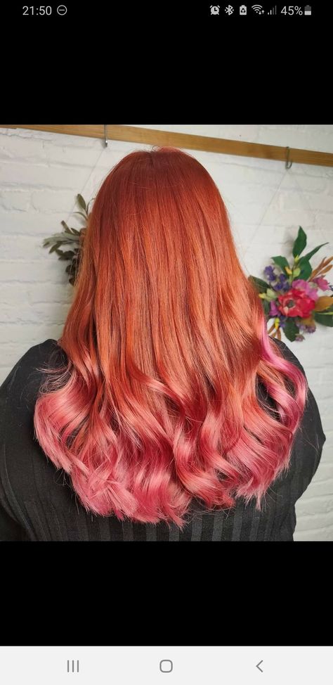 Copper To Pink Ombre Hair, Ginger To Pink Hair, Copper Hair With Pink Highlights, Copper Hair With Pink, Ginger With Pink Highlights, Natural Red Hair With Pink, Ginger Hair With Pink, Ginger Pink Hair, Pink Copper Hair