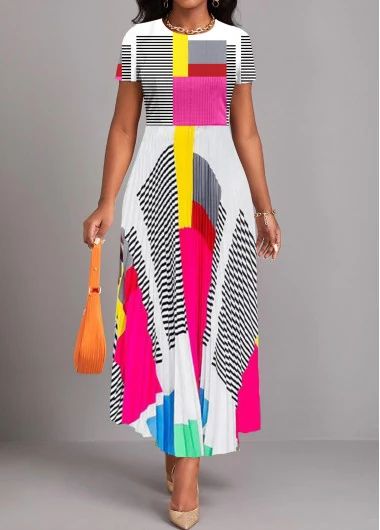 ROTITA Pleated Geometric Print Multi Color Maxi Dress | Rotita.com - USD $38.98 Mothers Gowns, Led Dress, Stripe Outfits, Maxi Dress Pattern, Dress Occasion, Classy Dress Outfits, African Prints, Backless Maxi Dresses, Dresses Dresses