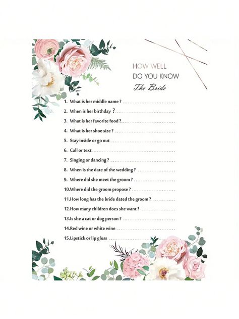 Style 3  Collar     Embellished   Event & Party Supplies Questions About The Bride, Pastel Wedding Theme, Bachelorette Party Game, Weddings Idea, Bridal Shower Inspo, Baby Shower Game Cards, Bridal Games, Bachelorette Ideas, Bridal Bachelorette Party