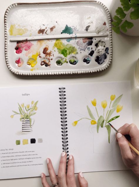 Watercolor Workbook, Floral Sketches, Artwork Sketches, Watercolor Paint Set, Shell Pattern, Painted Leaves, Whimsical Illustration, Textured Paper, Home Flowers