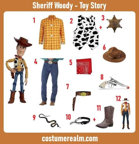 Sheriff Woody Costume Guide: DIY Cowboy Adventure For Halloween Diy Woody Costume Men, Woody Costume Diy, Movie Character Costumes Diy, Diy Woody Costume, Woody Toy Story Costume, Diy Costumes Men, Cowboy Attire, Woody Costume, Toy Story Halloween