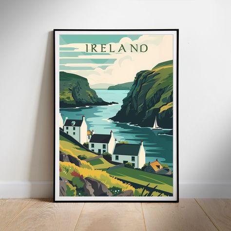 Ireland Travel Poster Digital printable wall art, Instant Download, Hanging decor, New Home Gift Dublin Poster, Ireland Artwork, Ireland Travel Poster, Iceland Postcard, Scotland Poster Vintage, Vintage Ireland, Dorm Wall Decor, Retro Travel Poster, A4 Poster