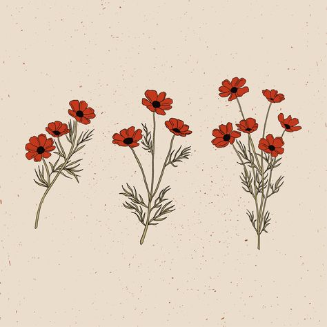 Red Flowers Illustration Red Flower Drawing Aesthetic, Red Aesthetic Illustration, Red Bird Illustration, Red Flower Painting Easy, Red Doodles Aesthetic, Red Flowers Drawing, Red Flower Drawing, Red Flowers Illustration, Red Flower Illustration