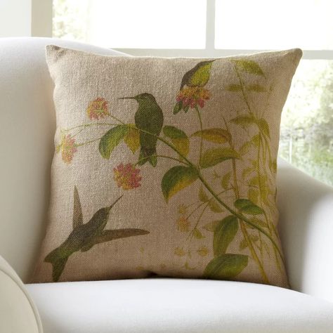 Burlap Throw Pillows, Simple Home Decoration, Bird Throw Pillow, Farmhouse Throw Pillow, Bird Pillow, Flower Throw Pillows, Burlap Pillows, Delicate Flowers, French Farmhouse