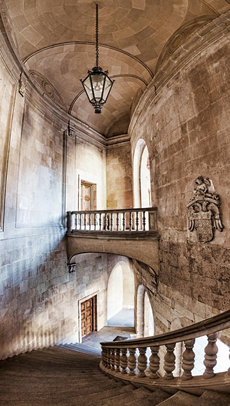 Stone Castle Interior, European Mansion, Poisonous Garden, Alhambra Spain, Castle Interior, Castle Home, Building Stairs, Creepy Houses, Castles Interior