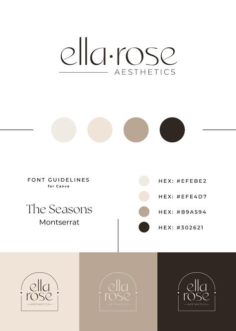 We created this nude colour palette and minimalistic logo design for Ella Rose Aesthetics, along with a Wix Studio Website. We proposed two ideas and this is the one she landed on - what do you think?  For logo and branding services, please visit our website and get in touch! Wix Design Color Palettes, Luxury Brand Colours Palette, Light And Airy Mood Board, Perfume Website Design Ideas, Clean Logo Ideas, Spa Branding Color Palette, Logo Examples Ideas, Nude Branding Color Palettes, Color Palette For Logos Brand Board