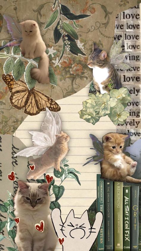 Cats Cottagecore, Cottage Core Wallpaper, Wallpaper Cantik Iphone, Iphone Wallpaper Stars, Wallpaper Edgy, Wallpaper Gatos, Collage Creator, Cat Phone Wallpaper, Cat Collage