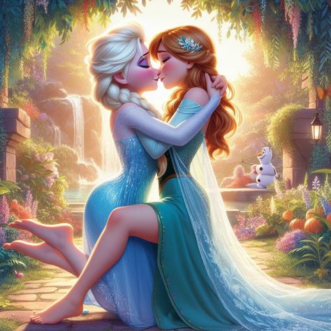 Elsa Frozen Pictures, Disney Princess Kiss, Disney Princess Yuri, Dark Disney Princess, Popular Cartoon Characters, Frozen Fan Art, Anna Disney, Disney Princess Artwork, Disney Princess Fan Art