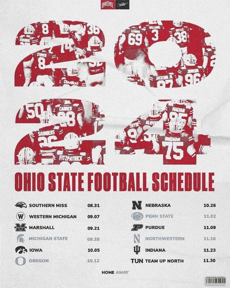 Graphic Design Schedule, Schedule Graphic, Season Art, Western Michigan, Ohio State Football, Camera Raw, Seasons Art, Penn State, Michigan State