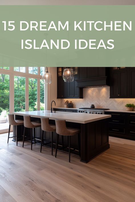 Get some kitchen island inspo and learn what kind of island would look best in your new kitchen. Black Island Wood Cabinets, Dream Kitchen Island, Curved Kitchen Island, Painted Island, Functional Kitchen Island, Mobile Kitchen Island, Curved Kitchen, Black Island, Rustic Kitchen Island