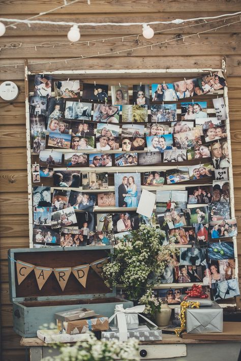 Wedding Decor - Ross Talling Photography | Rustic Wedding at The Green in Cornwall Alice Temperley Bridal, Wedding Photo Display, Wedding Invitations With Pictures, Decoration Pictures, Wedding Decorations On A Budget, Diy Rustic Decor, Photo Board, Wedding Photography Tips, Wedding Boho