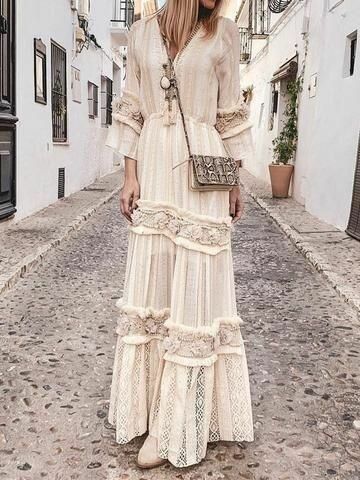 Sukienki Maksi, White Lace Maxi Dress, Mode Hippie, Estilo Hippie, Ibiza Fashion, Mode Boho, Street Look, Street Style Inspiration, Mode Inspo