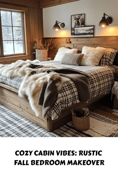 Transform your bedroom into a autumn retreat with our rustic fall makeover guide. Discover warm colors, textures, and decor ideas for the ultimate cabin vibes.  Some of the links in my articles are affiliate links.  If you make a qualified purchase from one of my links I will make a small commission at no cost to you. Thank you for your support!!! Cozy Cabin Guest Bedroom, Modern Cozy Cabin, Cabin Airbnb Decor, Cabin Chic Bedroom, Cabin Bedroom Aesthetic, Cozy Cabin Bedroom Ideas, Cabin Guest Bedroom, Modern Cabin Bedroom, Palia Ideas