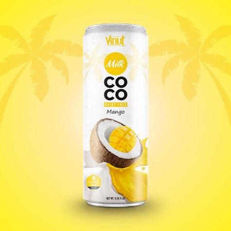 Coconut Milk Drink, Coconut Milk Yogurt, Fruit Labels, Milk Packaging, Coconut Drinks, Juice Packaging, Fresh Coconut, Publicidad Creativa, Mango Coconut