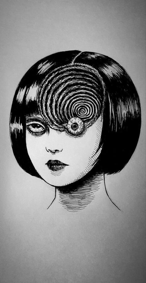 Junjito Drawings, Japanese Creepy Art, Creepy Manga Art, Junji Ito Sketch, Creepy Girl Drawing, Junji Ito Spiral, Horror Manga Art, Junji Ito Drawing, Wallpaper Gore