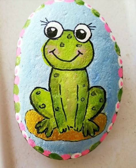 Frog painted rock Frog Rock, Painted Animals, Painted Rock Animals, Painted Rocks Kids, Painted Rocks Craft, Painted Rocks Diy, Rock Painting Ideas Easy, Rock Painting Patterns, Frog Art